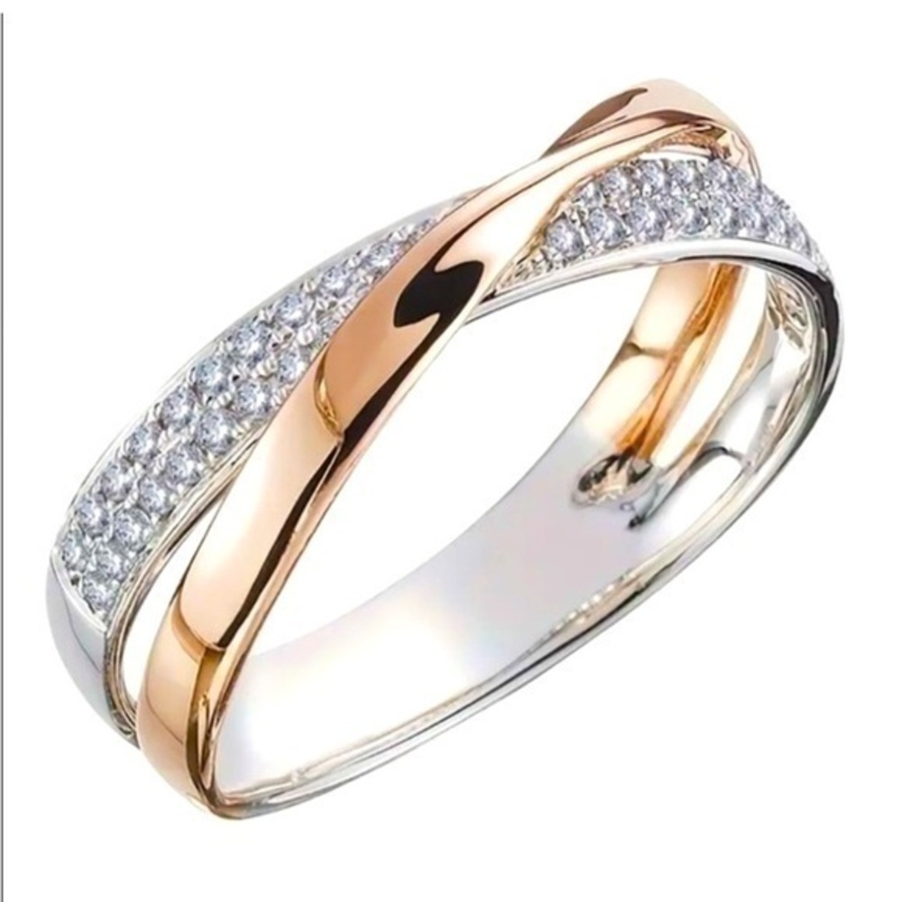 Silver & Rose Gold Diamond Crossover Ring